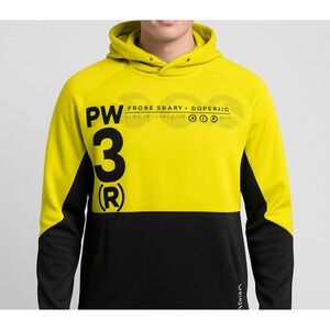Reebok PW3 Men's Hoodie Size L Yellow Black Sports Fleece Pullover Sweatshirt